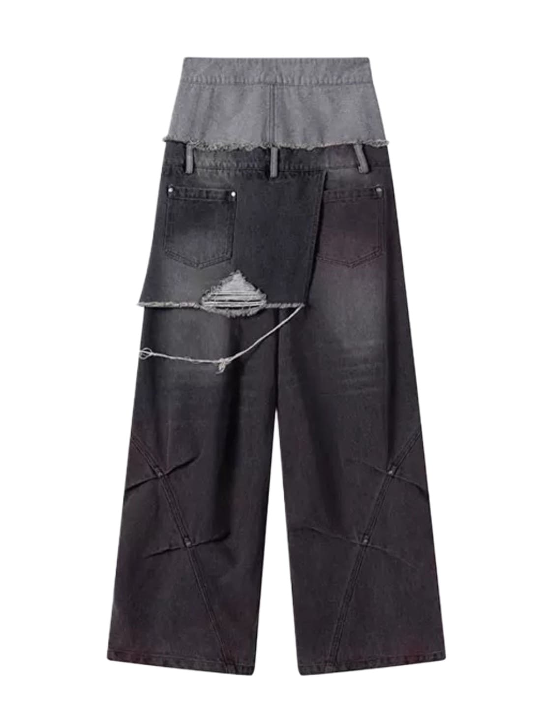 【Cest Nous】Black & Red Wide-Leg Pants / 【セヌー】ダブルウエストダメージデニムパンツ