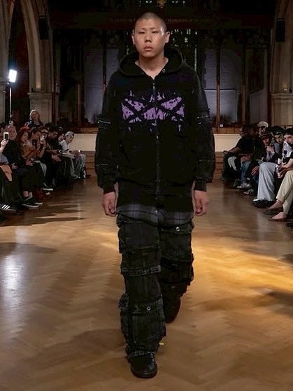 【Reckless Scholars】PENT PATCH FLANNEL HOODIE / 【レックレス スカラーズ】フロントデザインレイヤードウォッシュジップパーカー