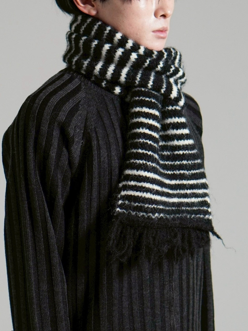 受注制【Chikashitsu +】jelly wool border muffler / 【チカシツプラス】ジェリーウールボーダーマフラー (4color)