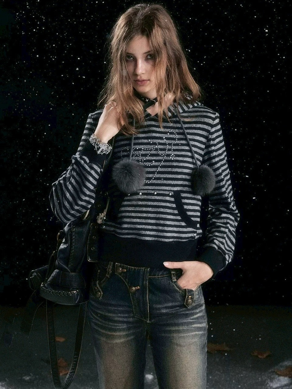 【Cest Nous】Striped cat-ear Striped cat-ear pullover parker / 【セヌー】ボーダーキャットイヤープルオーバーパーカー