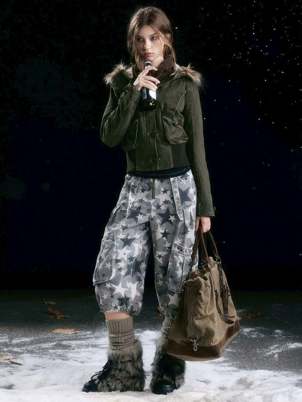 【Cest Nous】Star camouflage capri pants / 【セヌー】スターカモフラージュポケットハーフパンツ