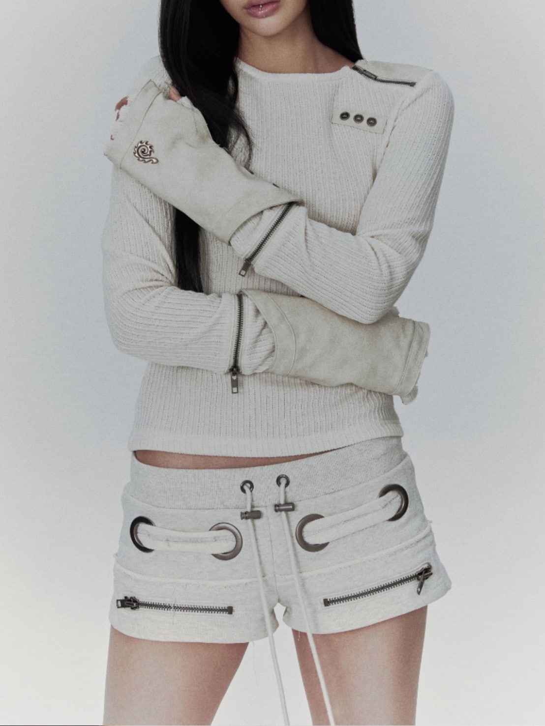 【bonienkiye】Detachable Zipper Leather Top