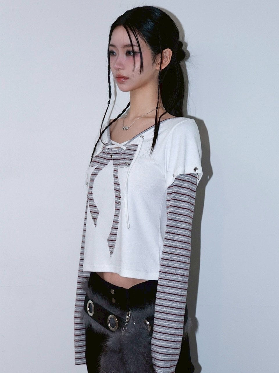 1/2 20:00発売【CHERRYQUIRI】punky bow layered tee