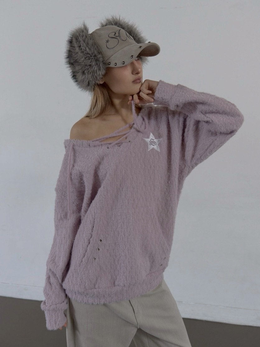 【SETUP‐EXE】HAIRY V-NECK HOODIE / 【セットアップエグゼ】Vネックシャギープルオーバーパーカー