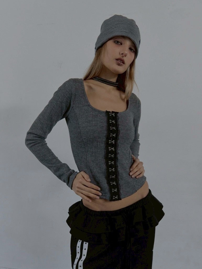 【SETUP‐EXE】HOOK LONG SLEEVE TOP / 【セットアップエグゼ】センターフック長袖Tシャツ