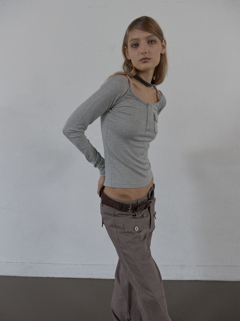 【SETUP‐EXE】SLEEVELESS LAYERED TOP / 【セットアップエグゼ】キャミレイヤード長袖Tシャツ