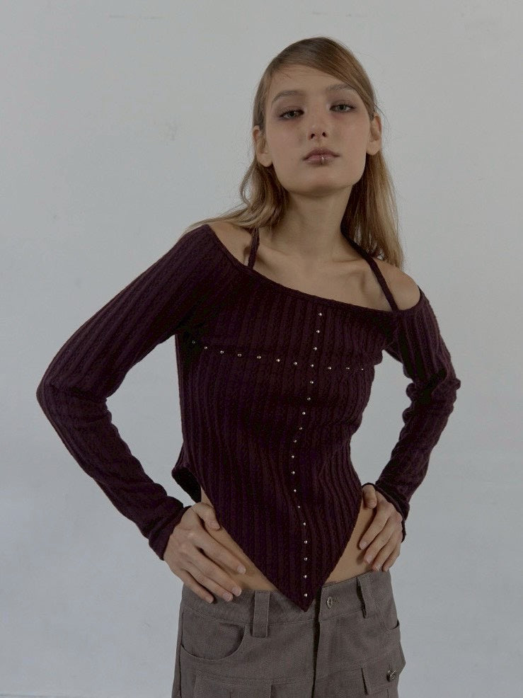 【SETUP‐EXE】WESTERN CROSS TOP / 【セットアップエグゼ】クロスオフショル長袖Tシャツ