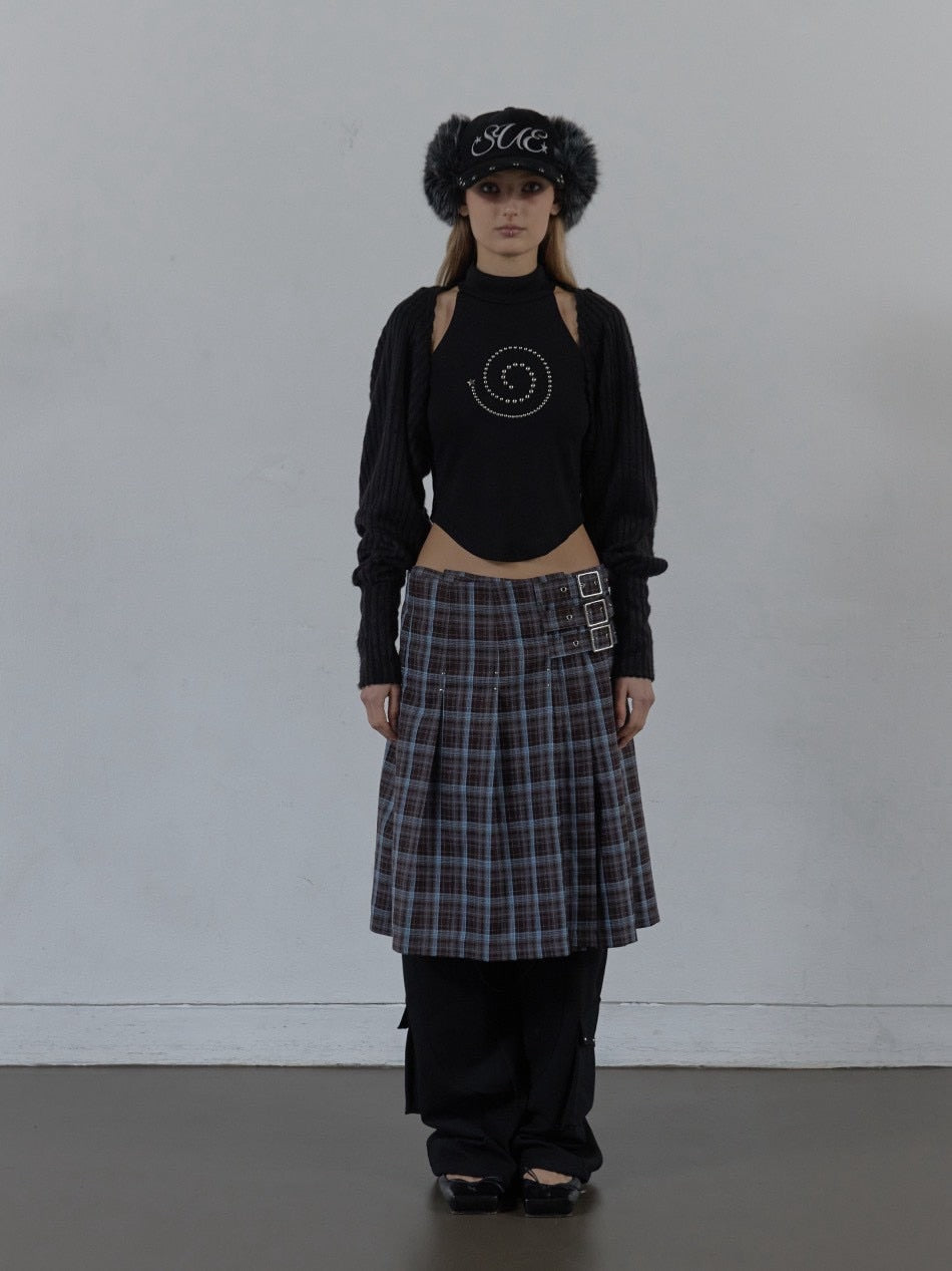 【SETUP‐EXE】CHECK BUCKLE WRAP SKIRT / 【セットアップエグゼ】ベルトチェックラップスカート