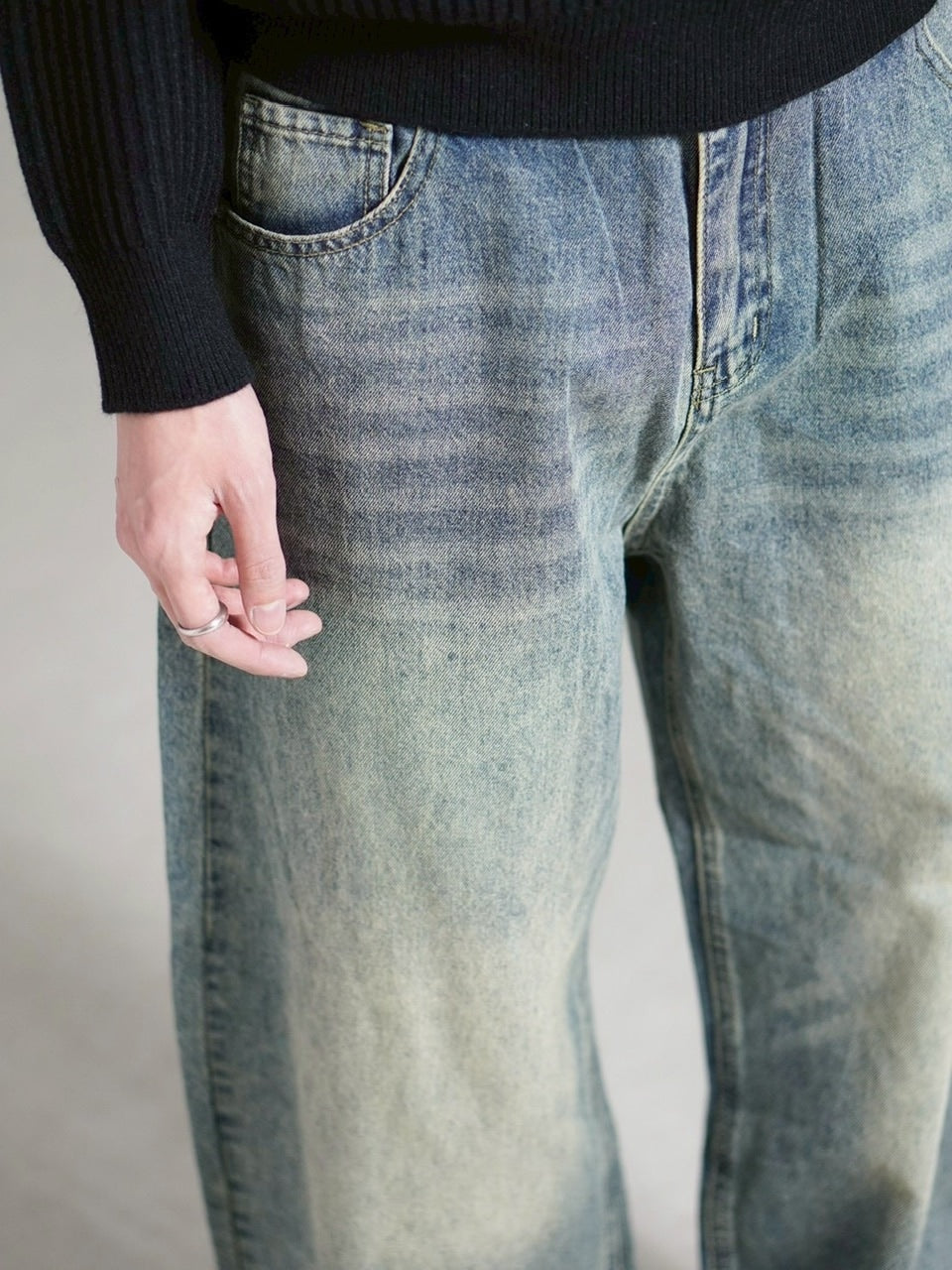 受注制【Chikashitsu +】brush wide leg denim pants (3color
