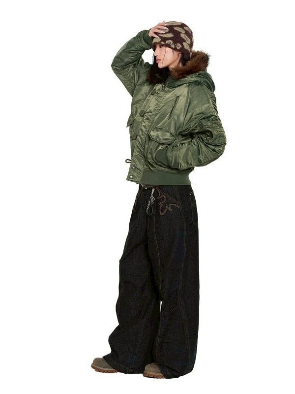 【AAKAM】Hooded Fur MA-1 Jacket