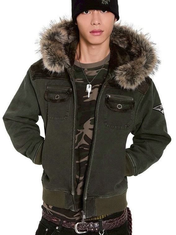 【AAKAM】Fur Camo Contrast Jacket