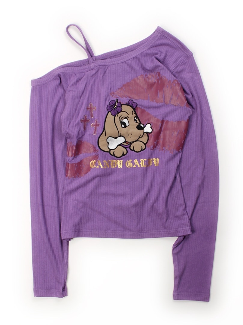 【GALFY】SEXY LIPS TEE / 【ガルフィー】ワンショルダーリッププリント長袖Tシャツ