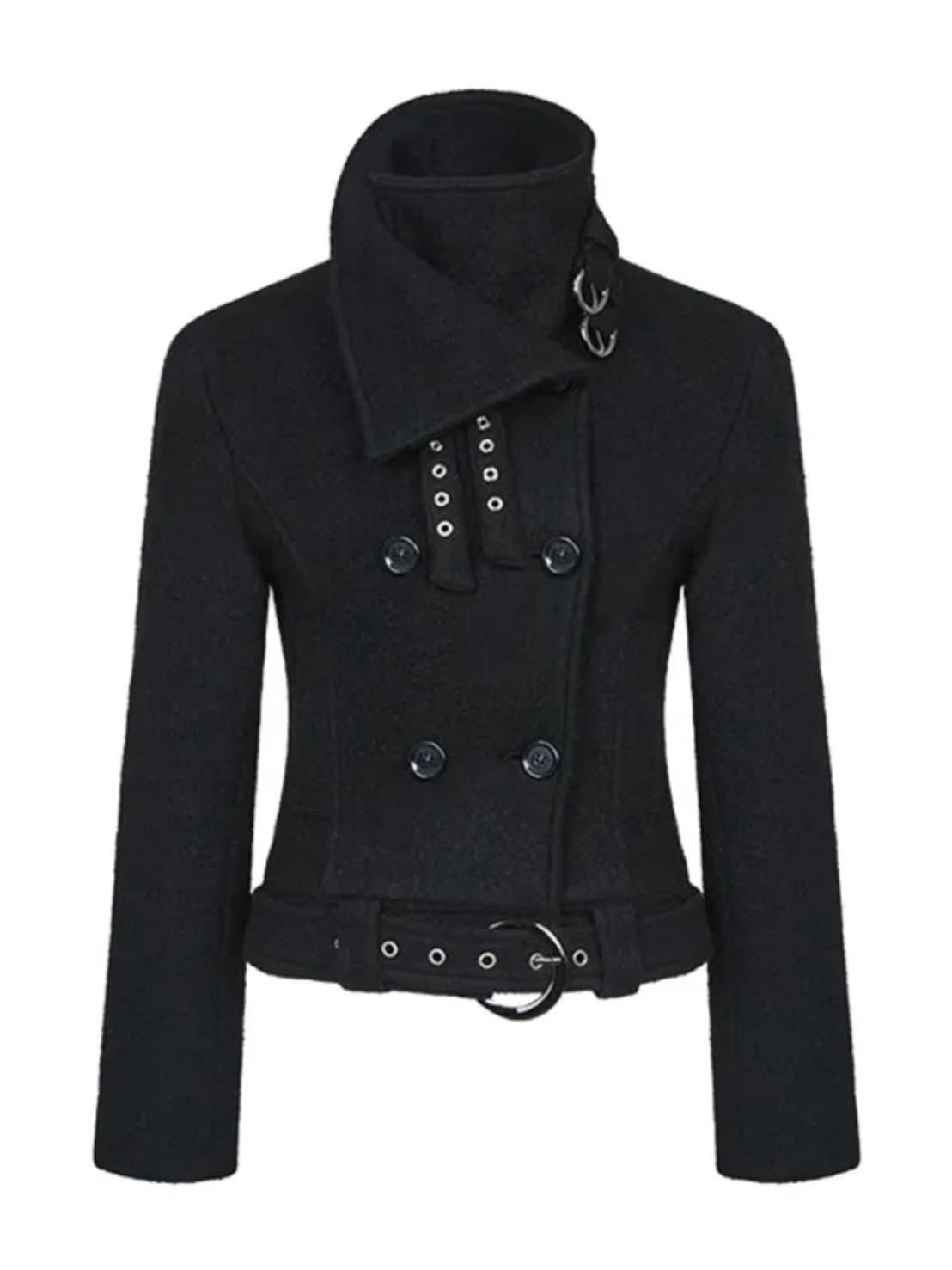 【NOT KNOWING】Double Belted High-Neck Coat