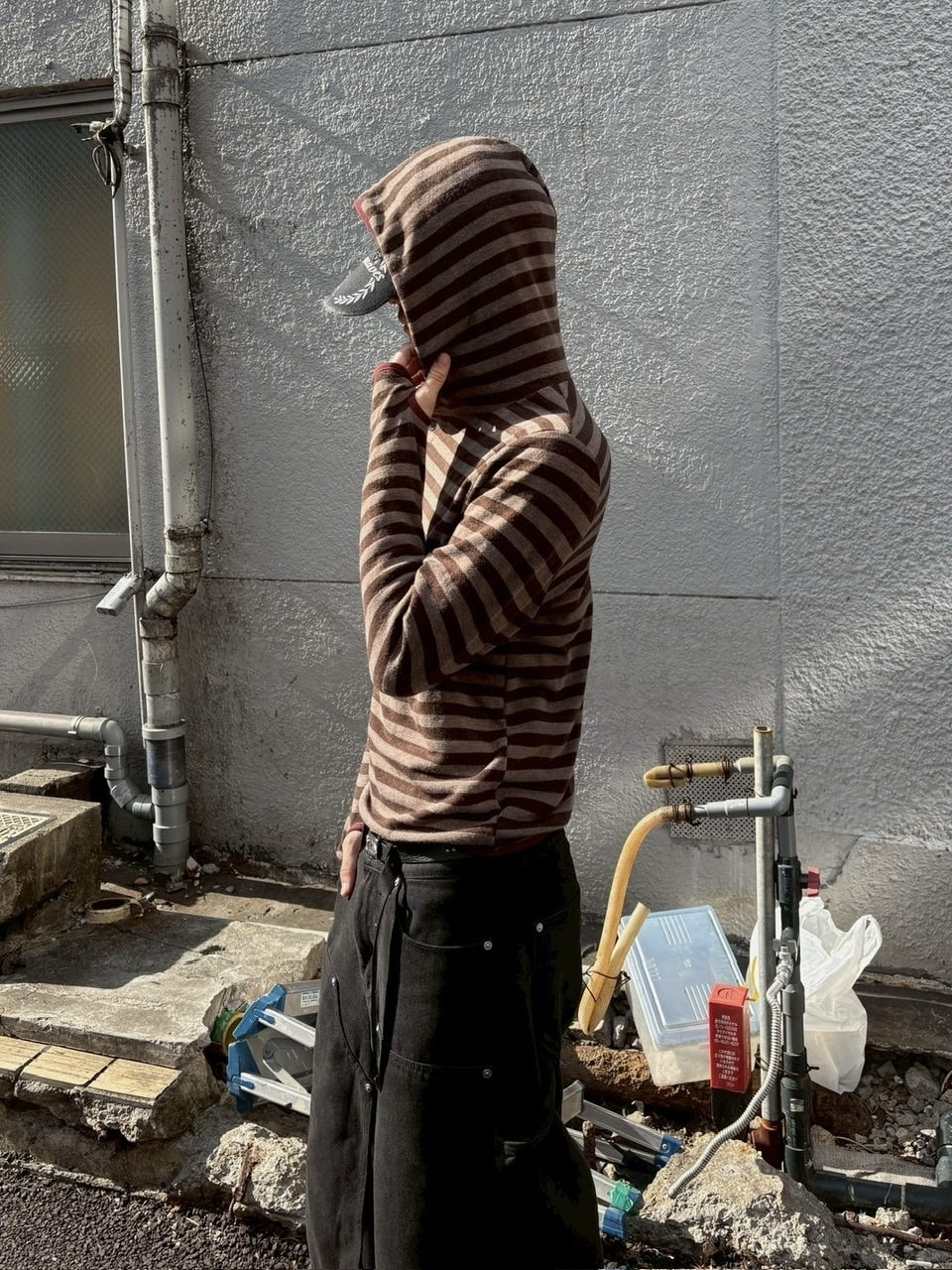 受注制【youll】asymmetry border henley hoodie (2color)