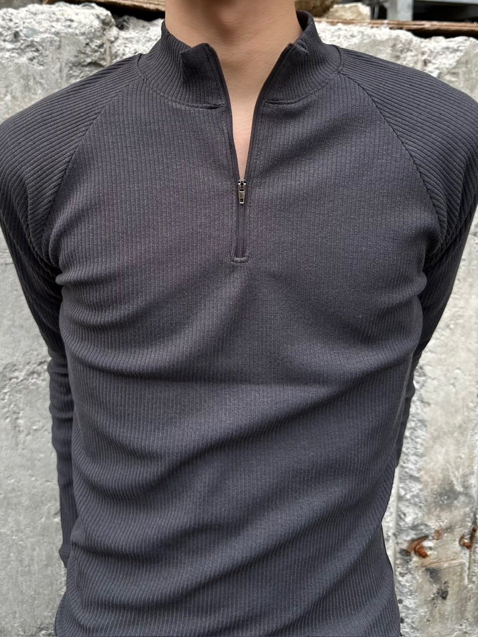 大阪店WEB限定受注制【Chikashitsu＋】mockneck zip long sleeve / 【チカシツプラス】モックネックジップ長袖Tシャツ (3color)