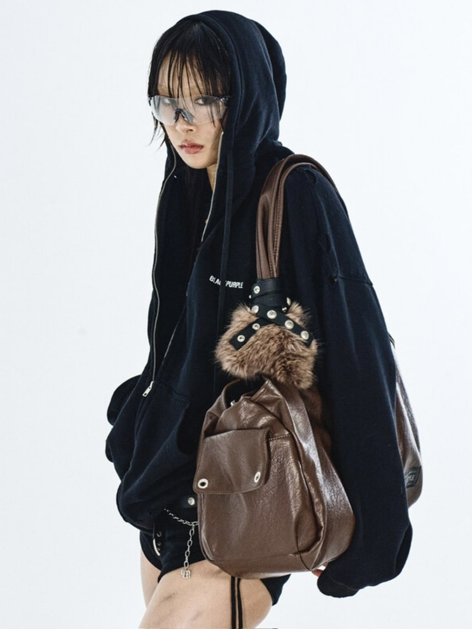 【BLACK PURPLE】Shadow Loop Zip-Up Hoodie
