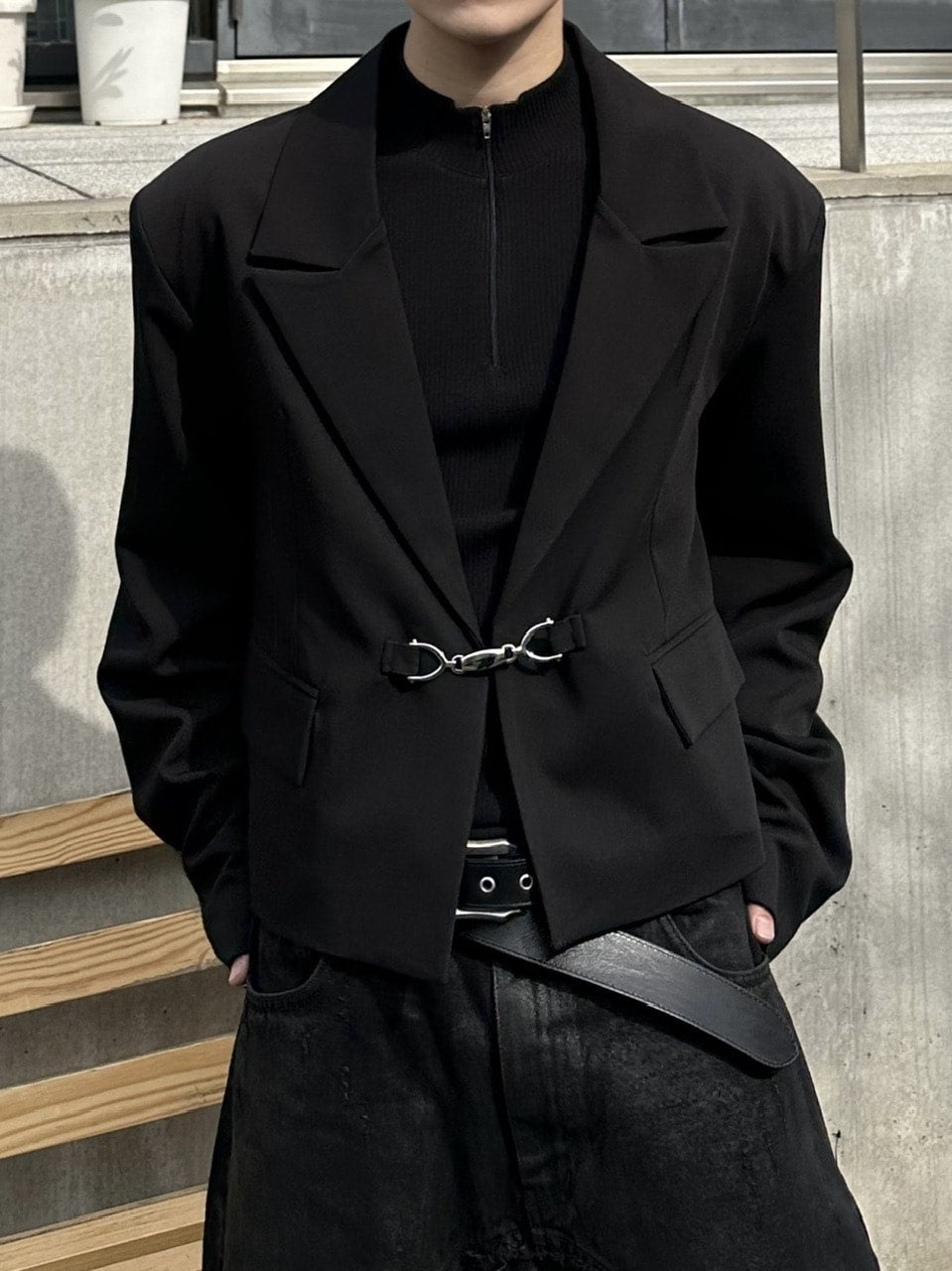 大阪店WEB限定受注制【Chikashitsu＋】mettal buckle cropped jacket / 【チカシツプラス】メタルバックルクロップジャケット