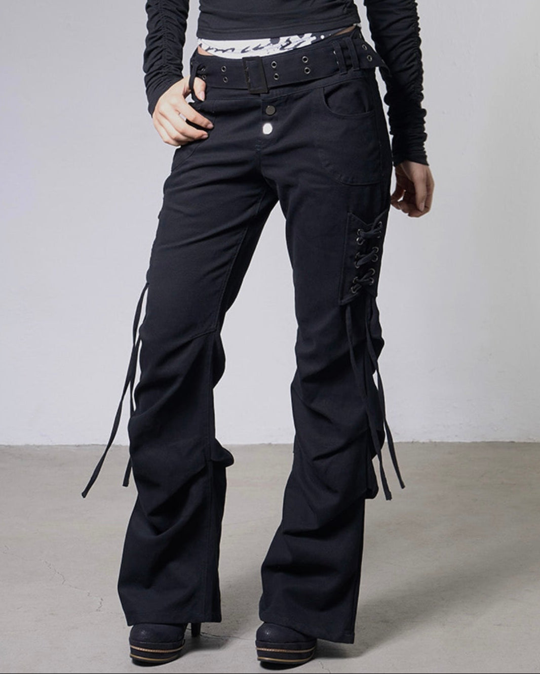 【FANCY CLUB】BELTED FLARE SHIRRING PANTS