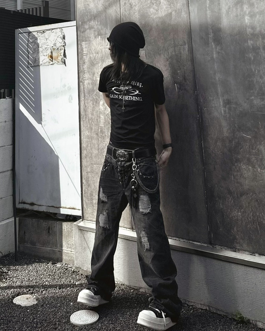 国際配送【Never mind the XU】Double waist  laceup flare denim pants