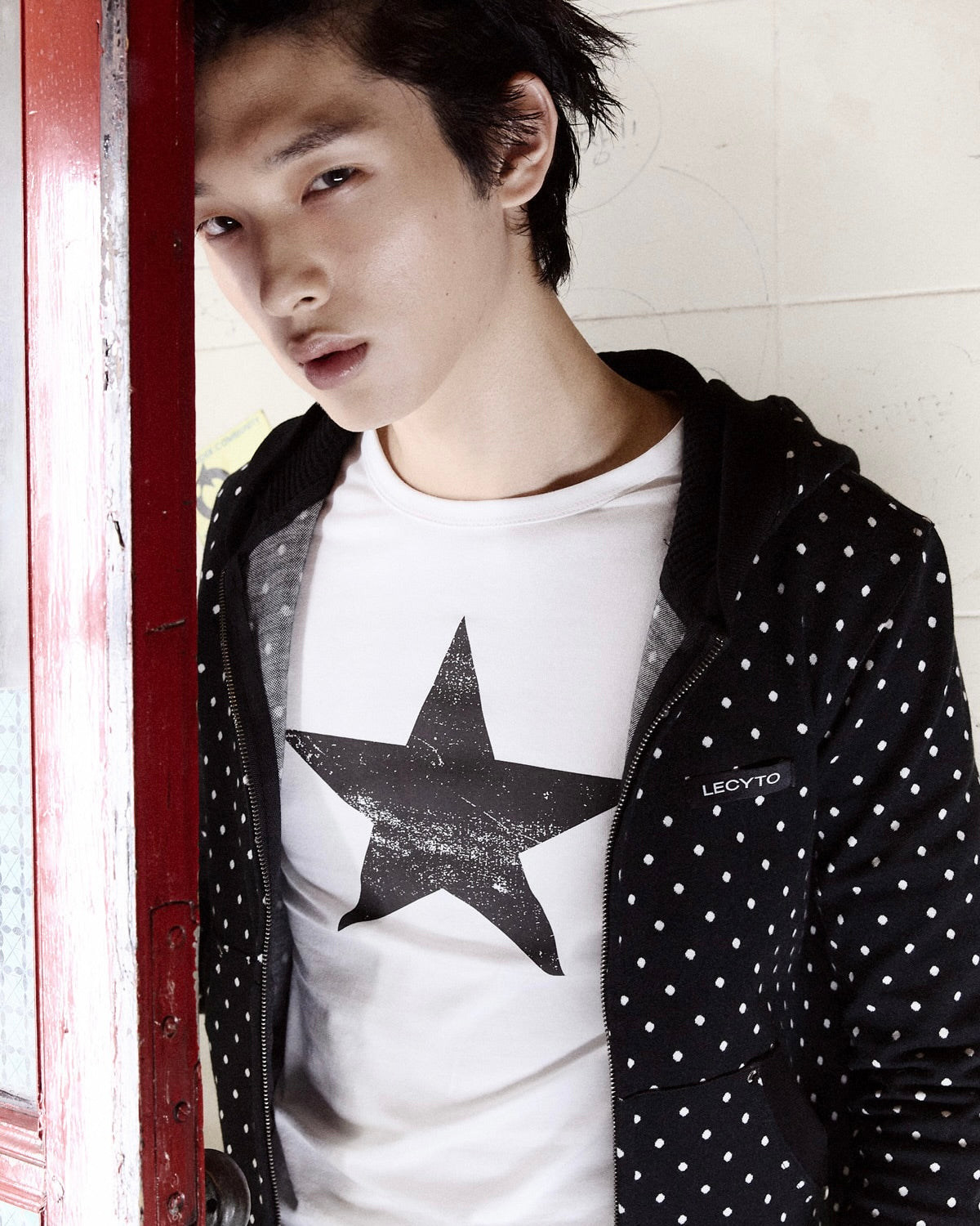 【LECYTO】Polka Dot Hoodie Zip-Up