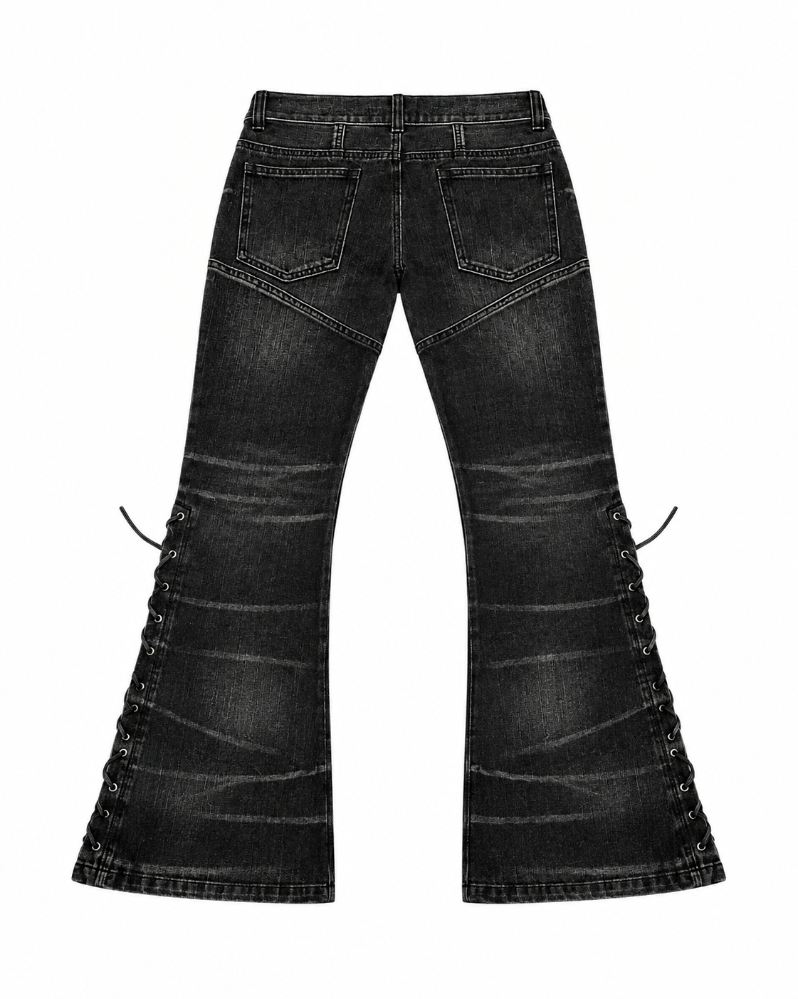 国際配送【Never mind the XU】Tornado Fade Lace-Up Flared Denim
