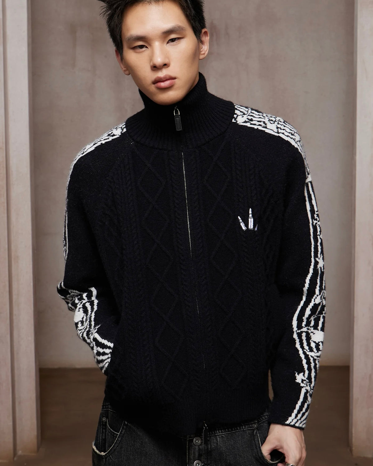 【DND4DES】Music Note Jacquard Knit Jacket