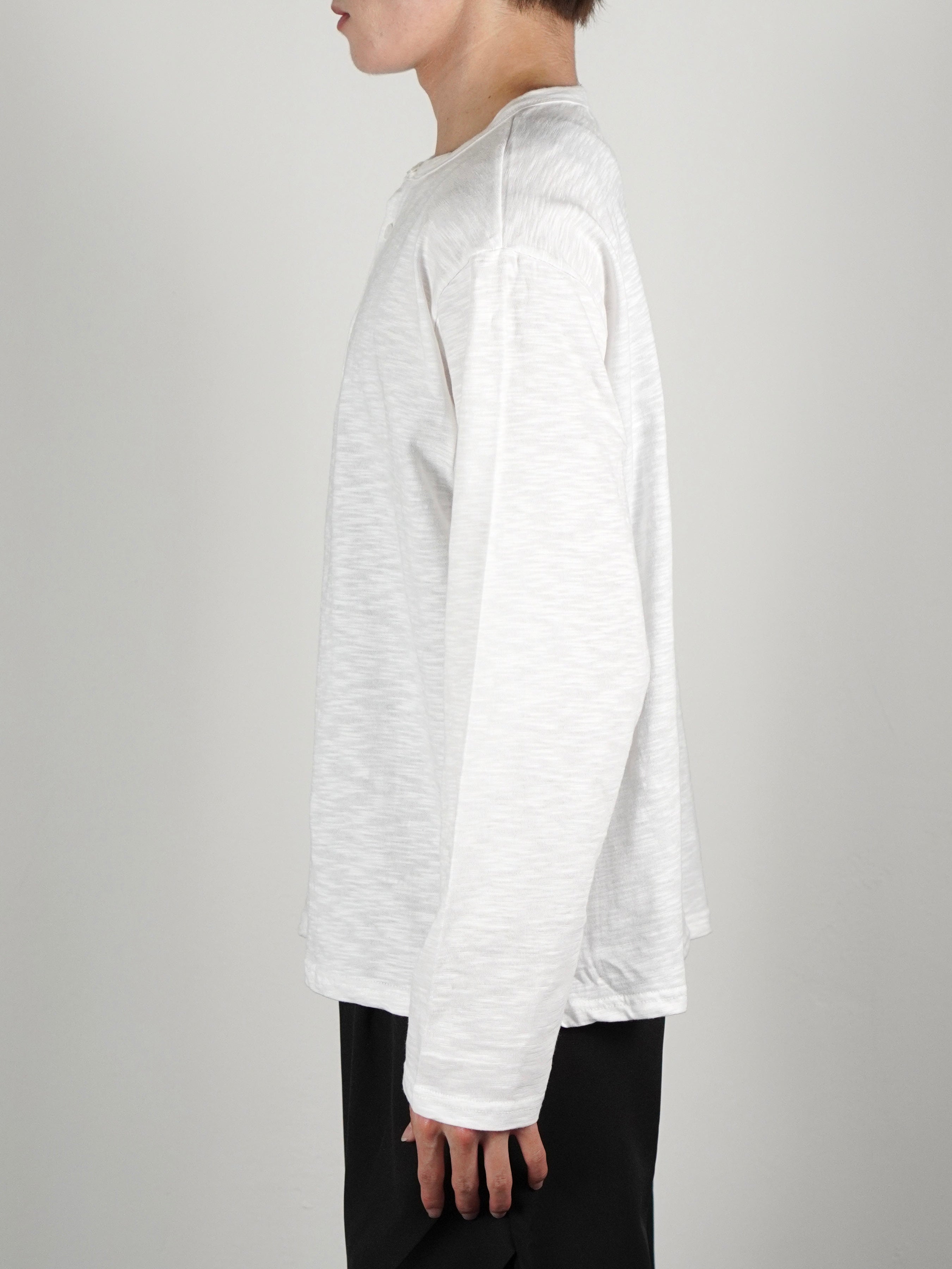 受注制【Chikashitsu +】sheer cotton henley neck long sleeve (4color)