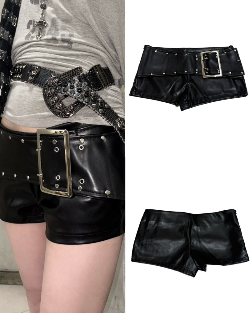 国際配送【BABY09】Buckle Faux Leather Micro Shorts