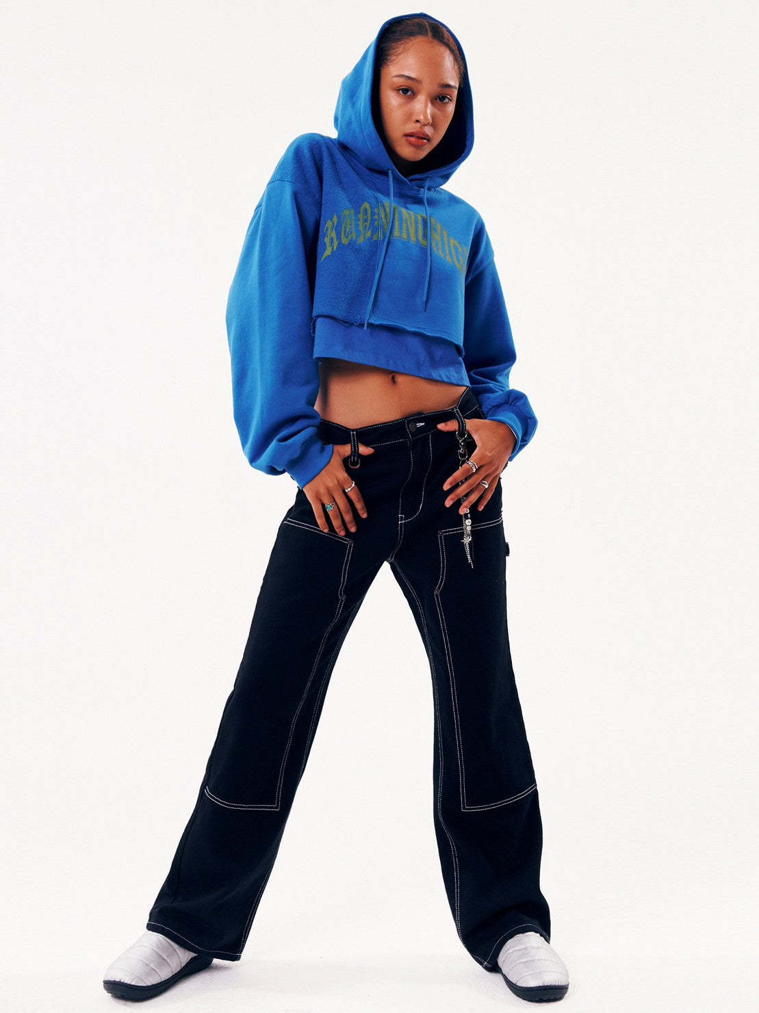 【running high】ARCH LOGO LAYERED CROP HOODIE