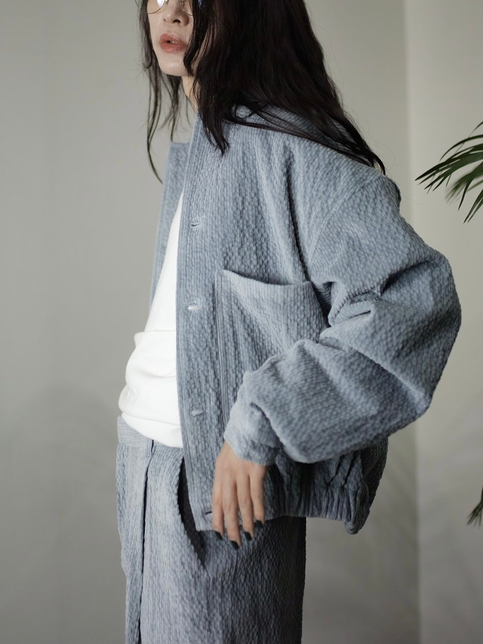 受注制【Chikashitsu +】set up design corduroy cropped jacket (3color)