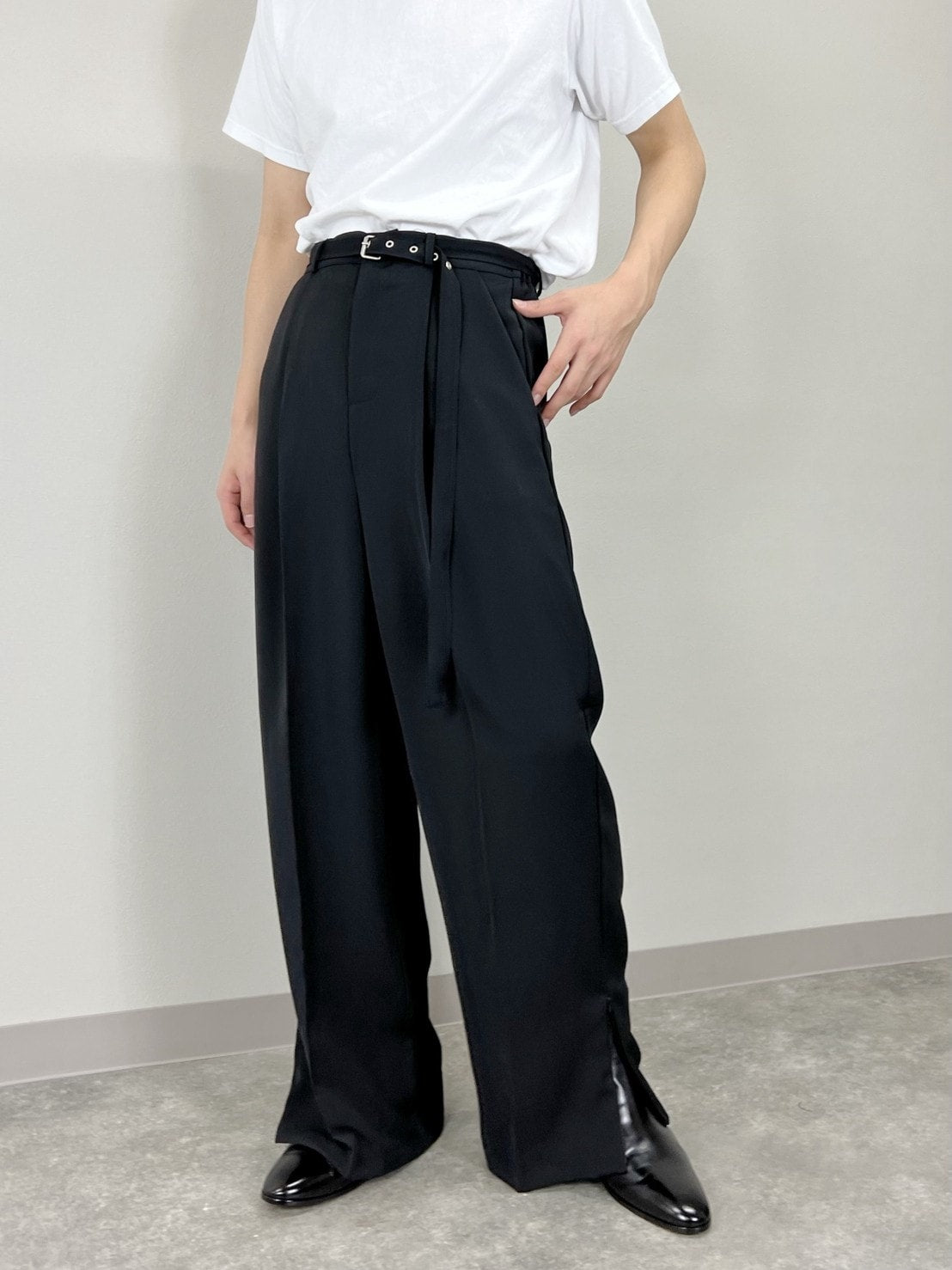 受注制【Chikashitsu +】set up zipper belt slacks (2color)