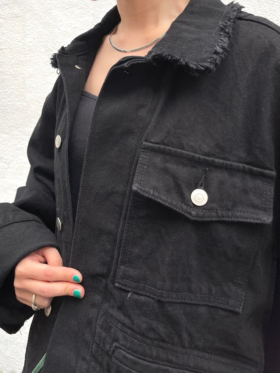 受注制【Chikashitsu +】cropped design denim jacket (2color)