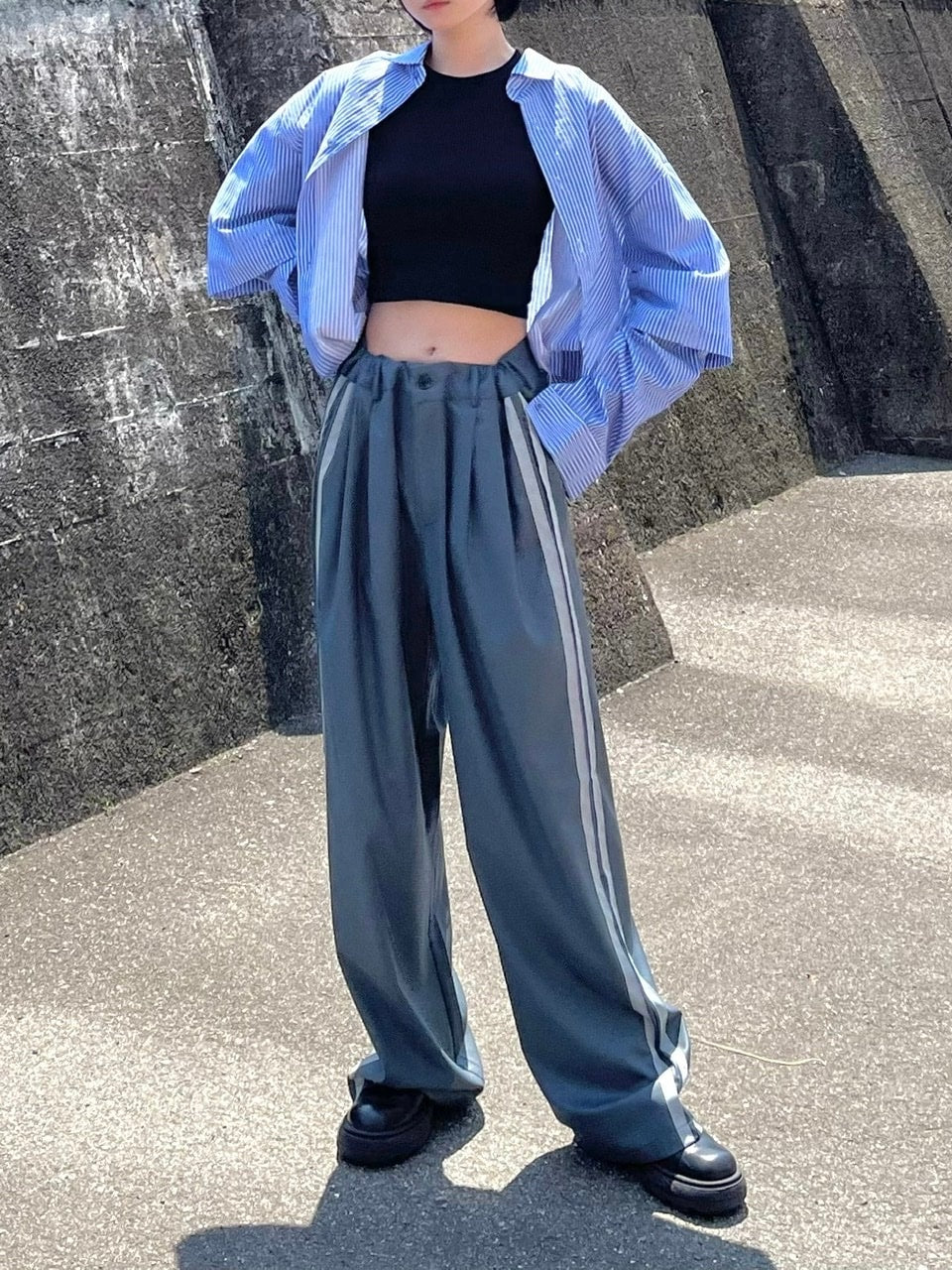 受注制【Chikashitsu +】side line slacks (3color)