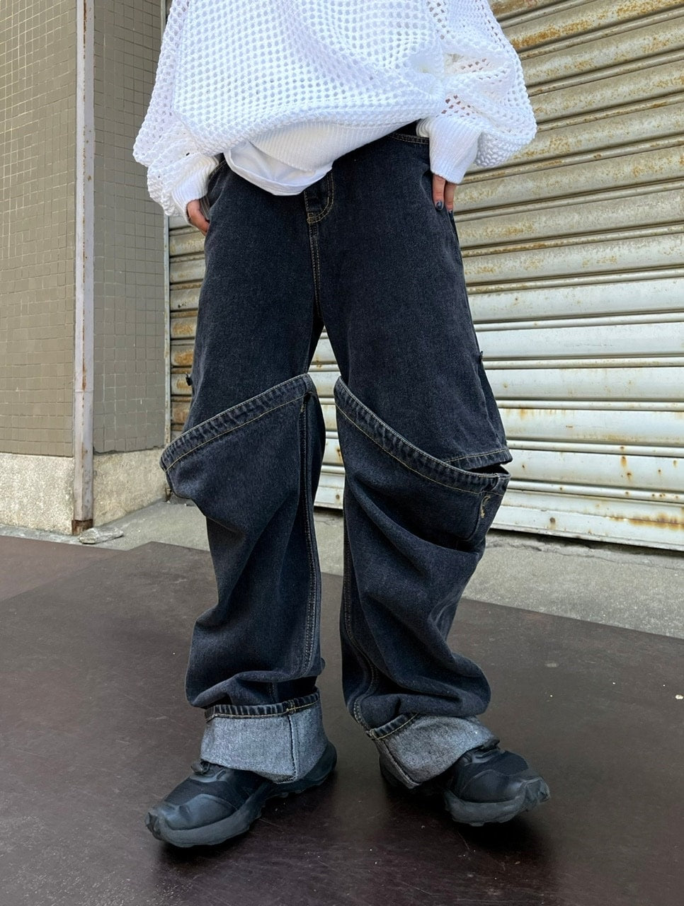 受注制【Chikashitsu +】docking 2way denim pants