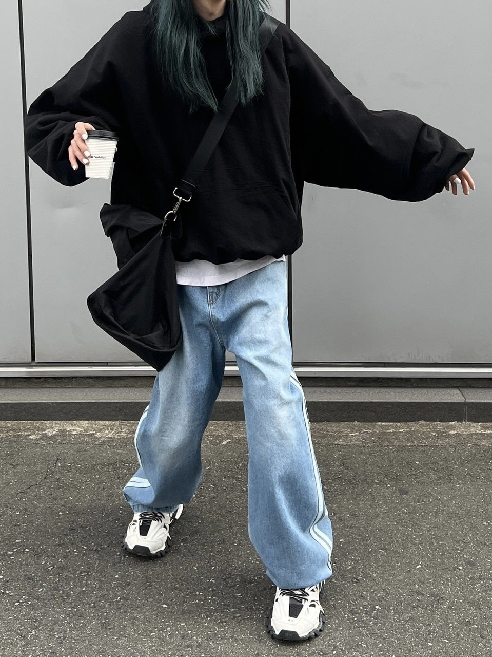受注制【Chikashitsu +】oversized side line denim pants (2color)