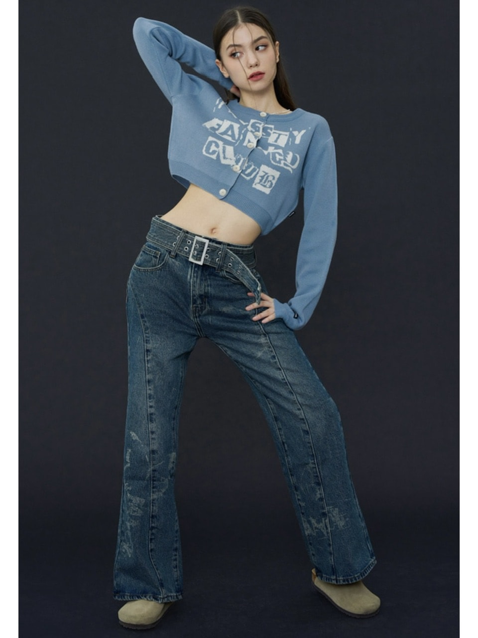 【FANCY CLUB】FANCY STAMP CROP CARDIGAN