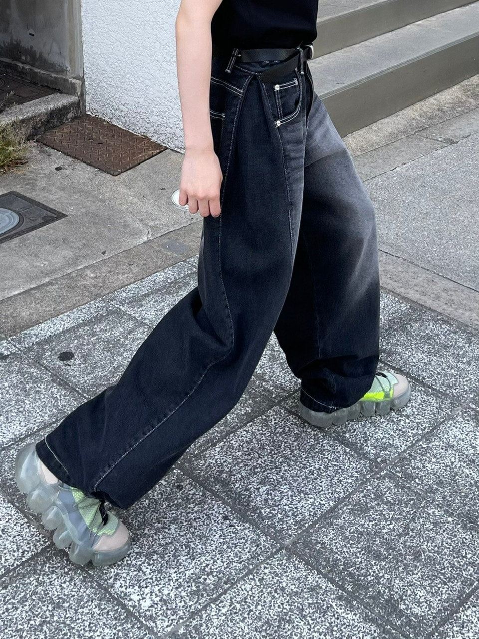 受注制【Chikashitsu +】snap button stitch denim pants / 【チカシツプラス】スナップボタンスティッチデニムパンツ