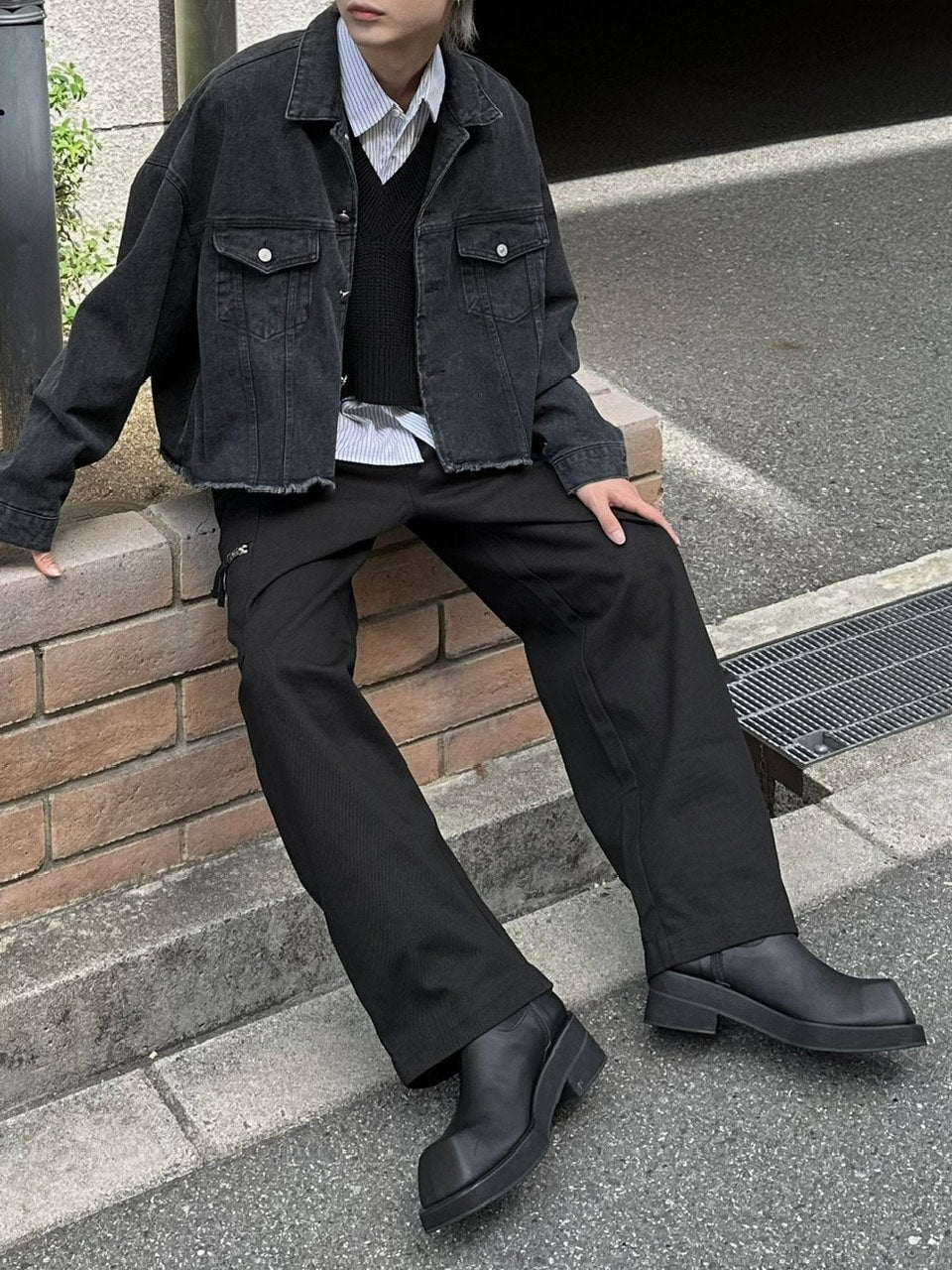 大阪店WEB限定受注制【Chikashitsu +】cropped box vest (2color)