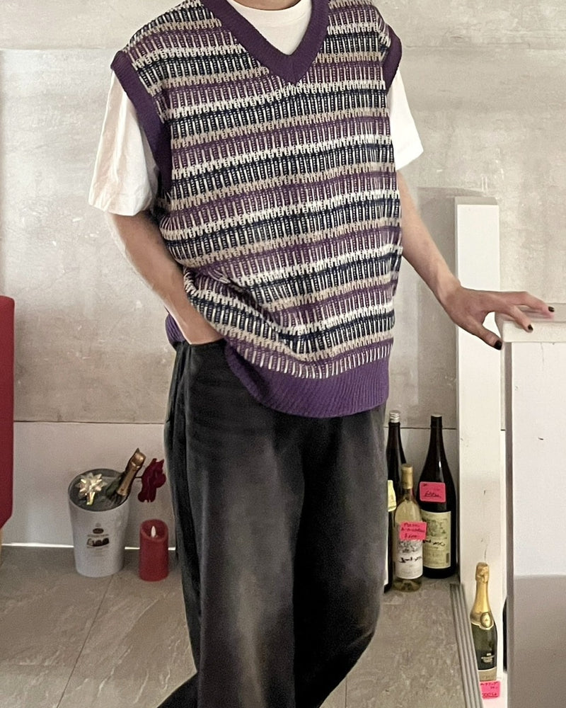 受注制【youll】multi color border knit vest (2color)
