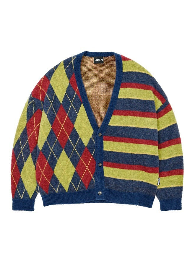 【AJOBYAJO】Argyle Stripe Mixed Cardigan / 【アジョバイアジョ】アーガイルストライプボーダーミックス長袖カーディガン