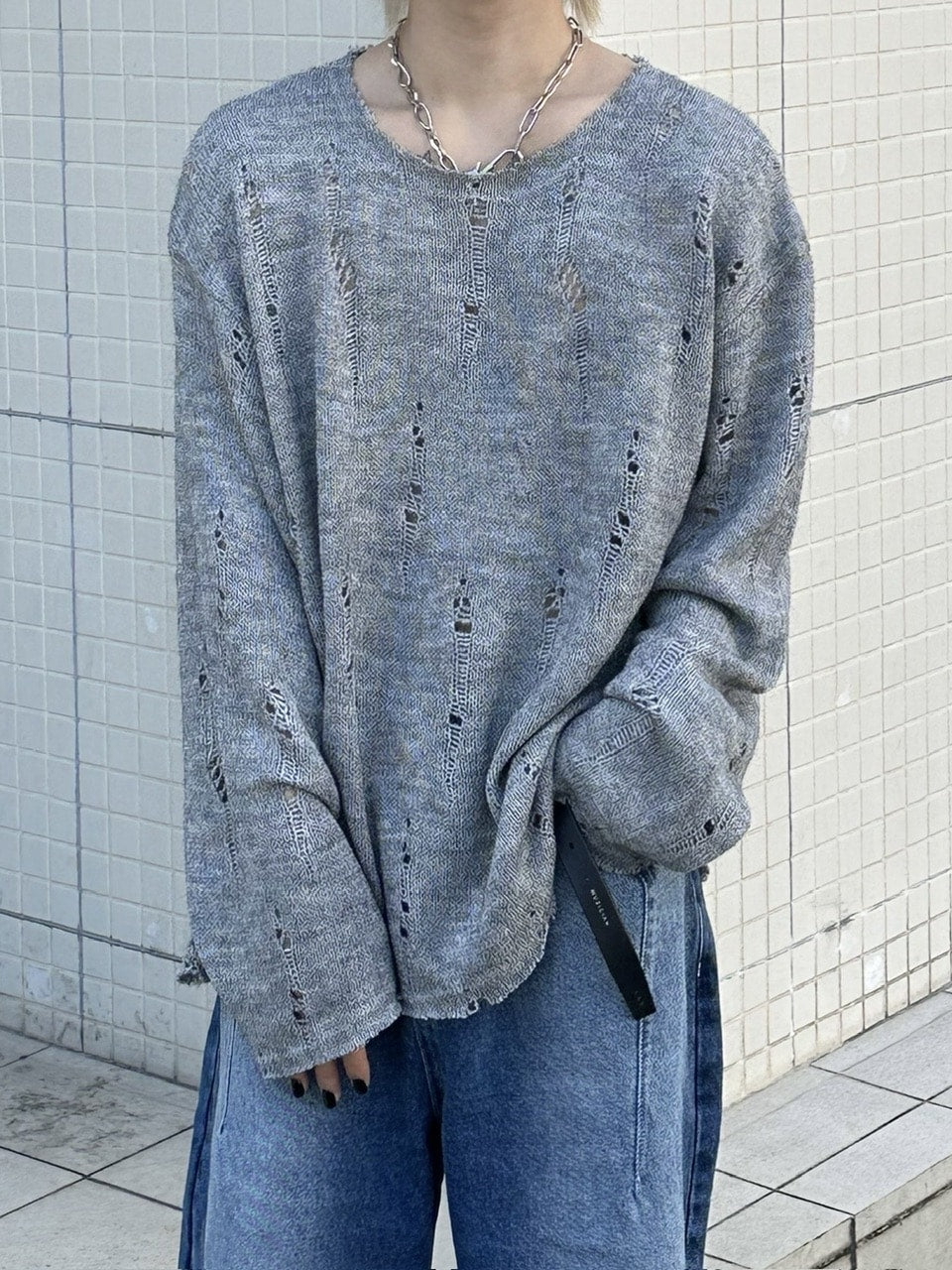 大阪店WEB限定受注制【Chikashitsu +】damage mohair knit (3color)