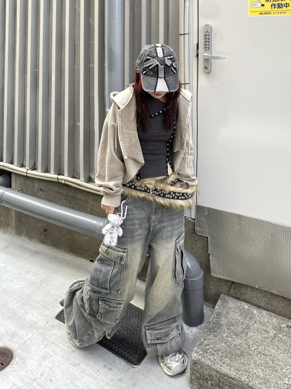 【Never mind the XU】star zip up crop hoodie (3color)