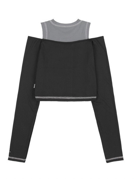 【FANCY CLUB】WINSOME OFF SHOULDER HALTERNECK CROP TEE / 【ファンシークラブ】オフショルダーホルターネッククロップ長袖Tシャツ