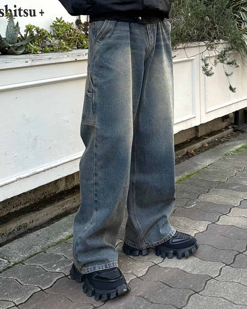 大阪店WEB限定受注制【Chikashitsu +】vintage wash carpenter denim pants (2color)