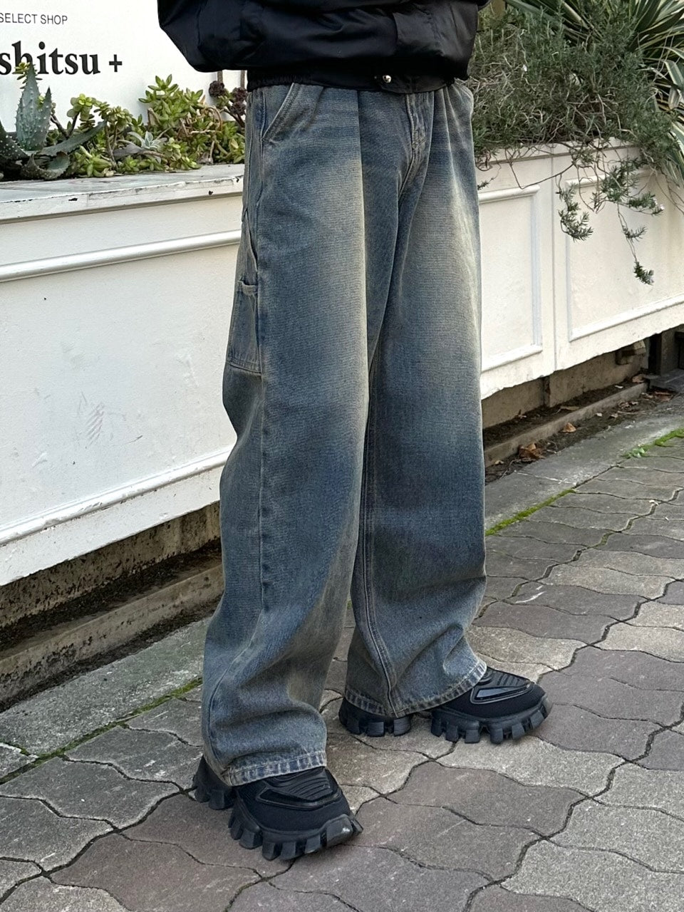 大阪店WEB限定受注制【Chikashitsu +】vintage wash carpenter denim pants (2color)