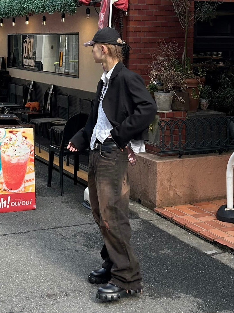 【Chikashitsu +】cropped single jacket (2color)