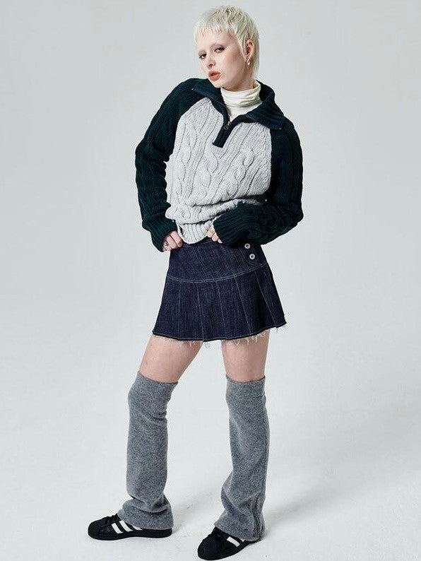 【runningHIGH】COLOR BLOCK TURTLENECK ZIP UP KNIT PULLOVER