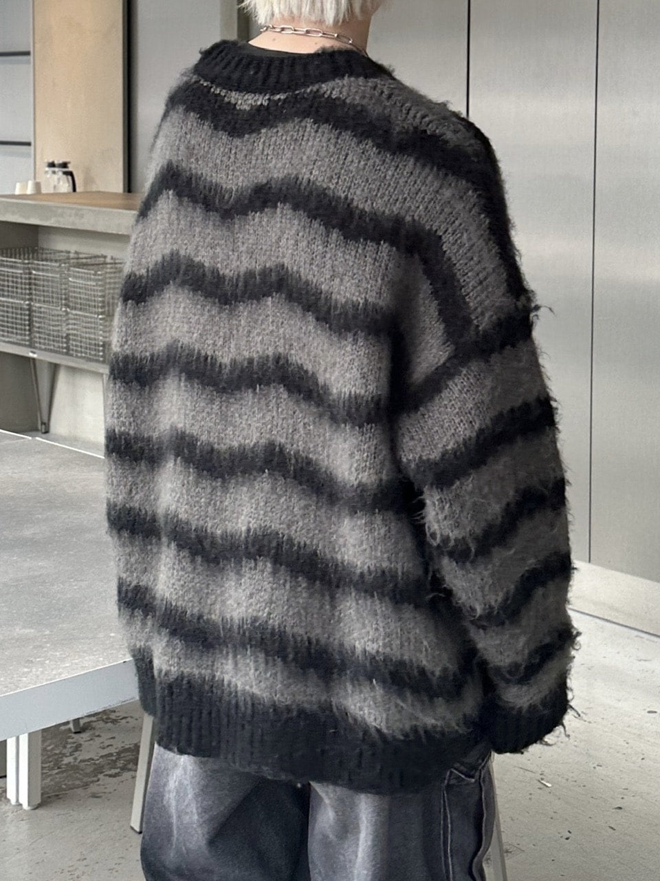 大阪店WEB限定受注制【Chikashitsu +】oversized wave border knit