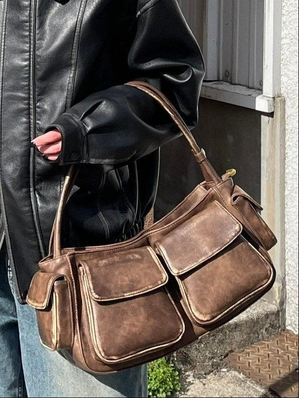 【Chikashitsu +】vintage leather hand bag (2color)