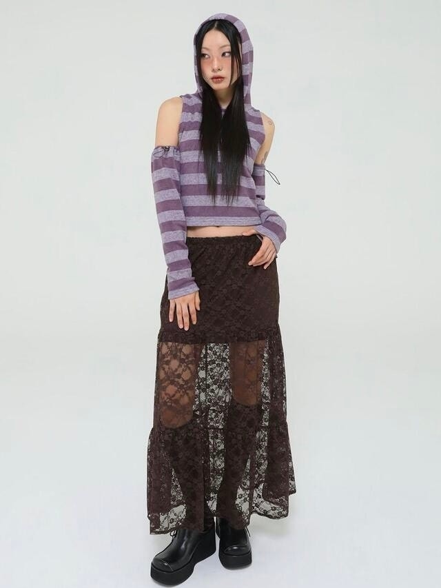 【Uglyshadow】STRIPED HOODED KNIT VEST WARMER SET